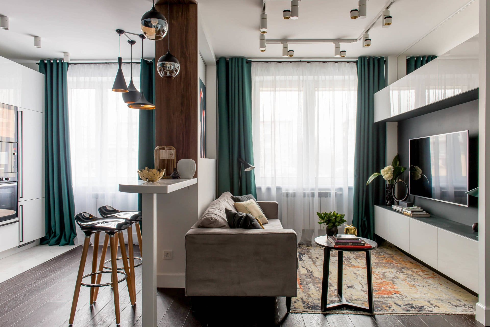 Detailed furniture arrangement with accent lighting